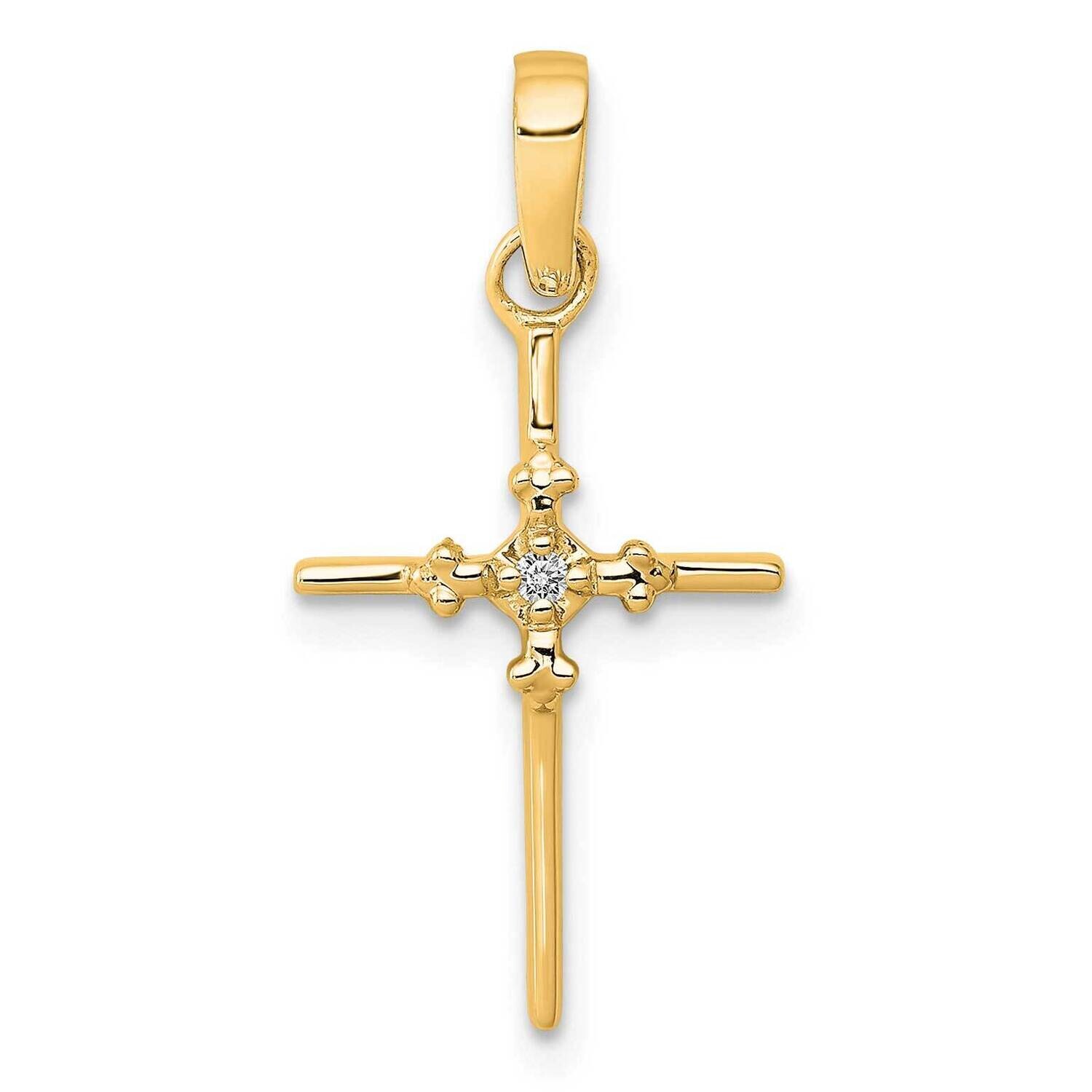 .01Ct. Diamond Polished Budded Cross Pendant 14k Gold PM5022-001-YA
