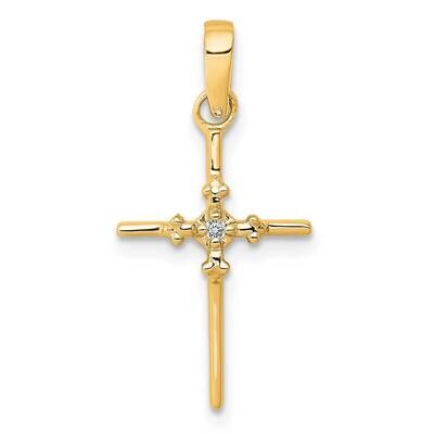 .01Ct. Diamond Polished Budded Cross Pendant 14k Gold PM5022-001-YA, MPN: PM5022-001-YA,