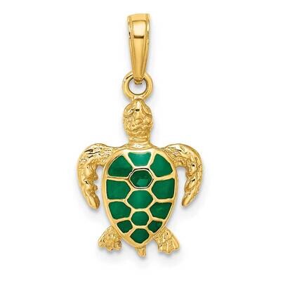 Green Enameled Sea Turtle Pendant 14k Gold K3309GN, MPN: K3309GN, 196904084502