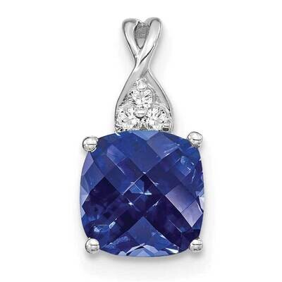 Checkerboard Created Sapphire Diamond Pendant 14k White Gold PM4393-CSA-003-WA, MPN: PM4393-CSA-003…