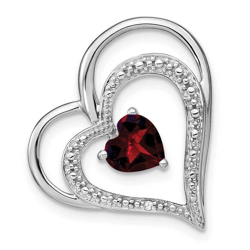 Garnet Diamond Heart Chain Slide 14k White Gold PM7024-GA-001-WA, MPN: PM7024-GA-001-WA,