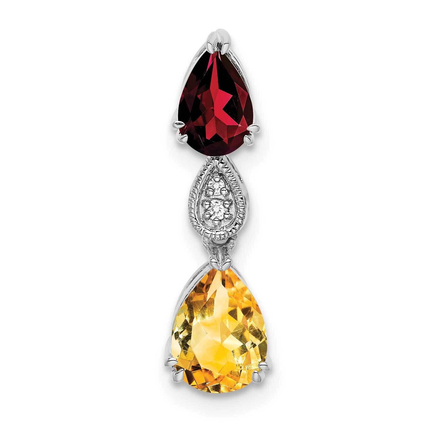 Garnet/Citrine/Diamond Chain Slide 14k White Gold PM7131-GA/CI-001-WA, MPN: PM7131-GA/CI-001-WA,