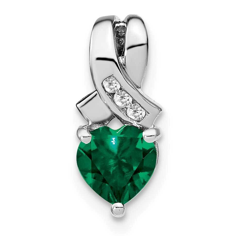 Created Emerald/Diamond Pendant Sterling Silver Rhodium-Plated PM7401-CEM-003-SSA, MPN: PM7401-CEM-…