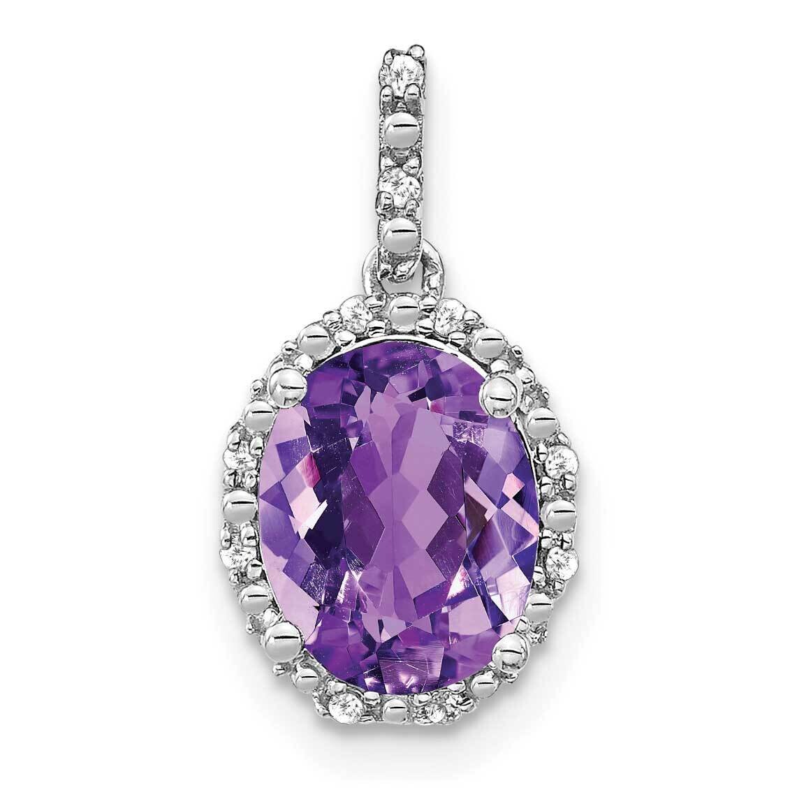 Oval Amethyst Diamond Halo Pendant 14k White Gold PM7063-AM-006-WA, MPN: PM7063-AM-006-WA,