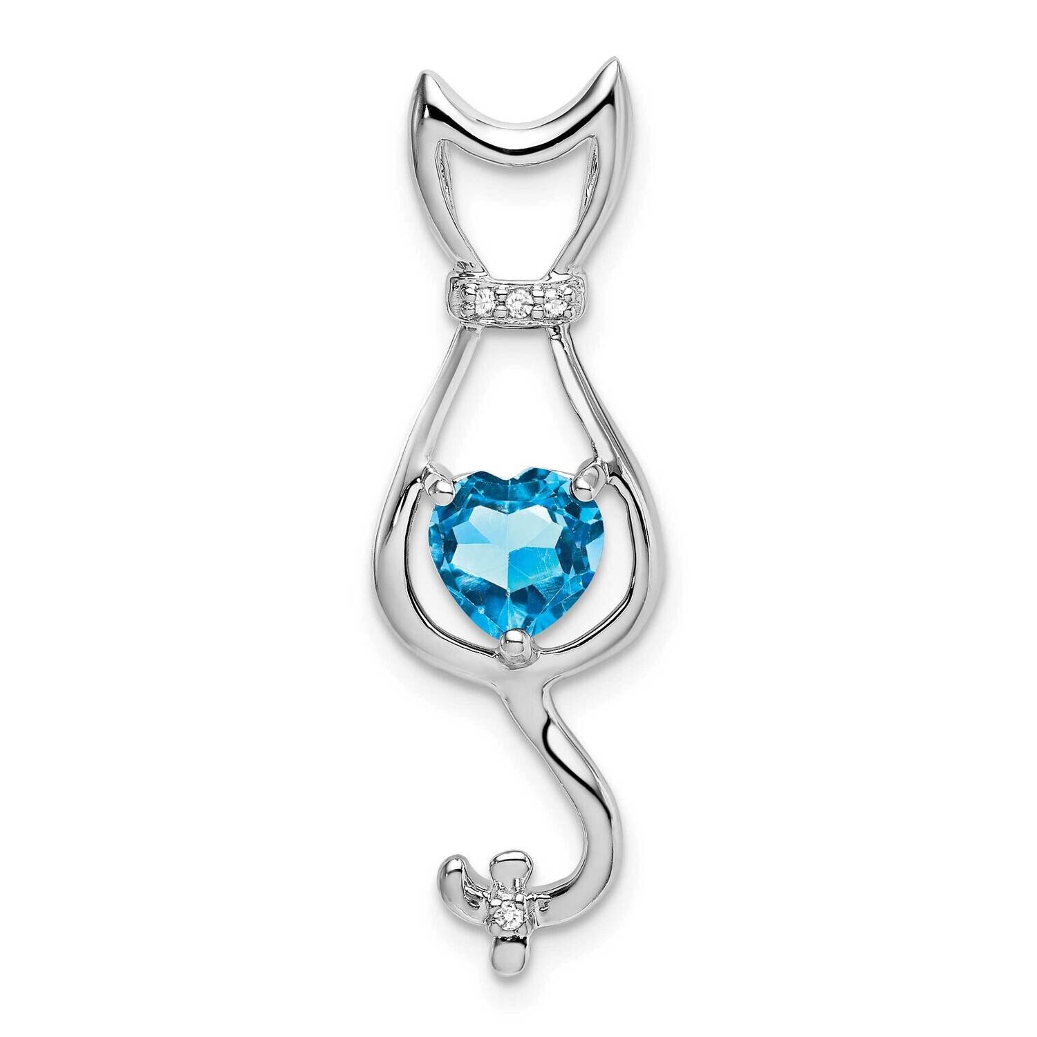 Blue Topaz Diamond Cat Pendant 14k White Gold PM7030-BT-002-WA, MPN: PM7030-BT-002-WA,