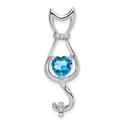 Blue Topaz Diamond Cat Pendant 14k White Gold PM7030-BT-002-WA, MPN: PM7030-BT-002-WA,