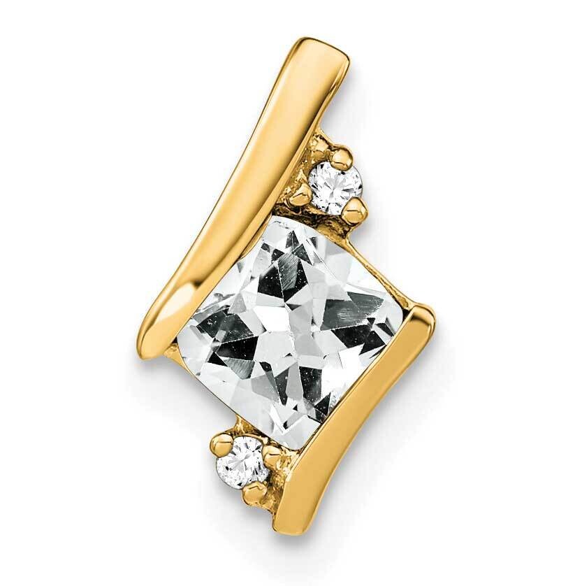 Cushion White Topaz Diamond Chain Slide 10k Gold PM7398-WT-002-1YA, MPN: PM7398-WT-002-1YA,