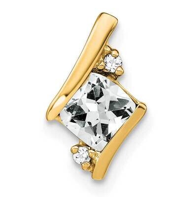 Cushion White Topaz Diamond Chain Slide 10k Gold PM7398-WT-002-1YA, MPN: PM7398-WT-002-1YA,
