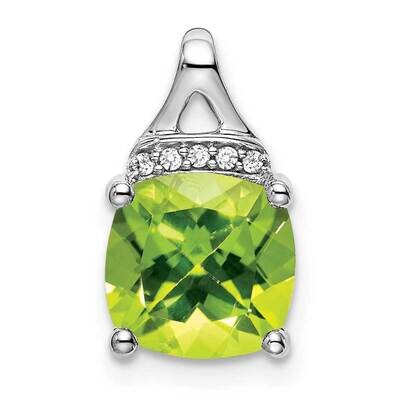 Cushion Peridot Diamond Pendant 14k White Gold PM7043-PE-002-WA, MPN: PM7043-PE-002-WA,