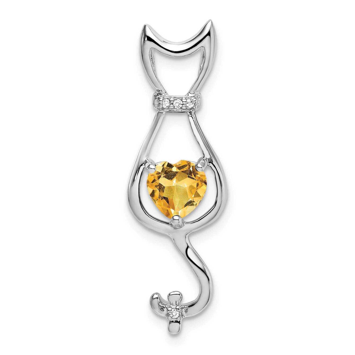 Citrine Diamond Cat Pendant 14k White Gold PM7030-CI-002-WA, MPN: PM7030-CI-002-WA,