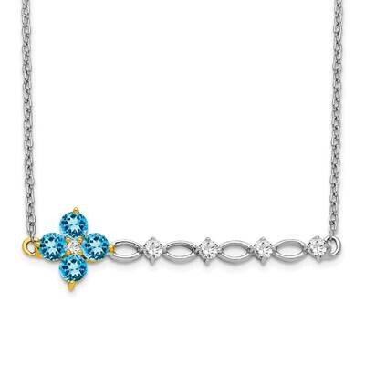Blue Topaz Diamond 18 Inch Floral Bar Necklace 14k Two-Tone Gold PM7134-BT-016-WYA, MPN: PM7134-BT-…