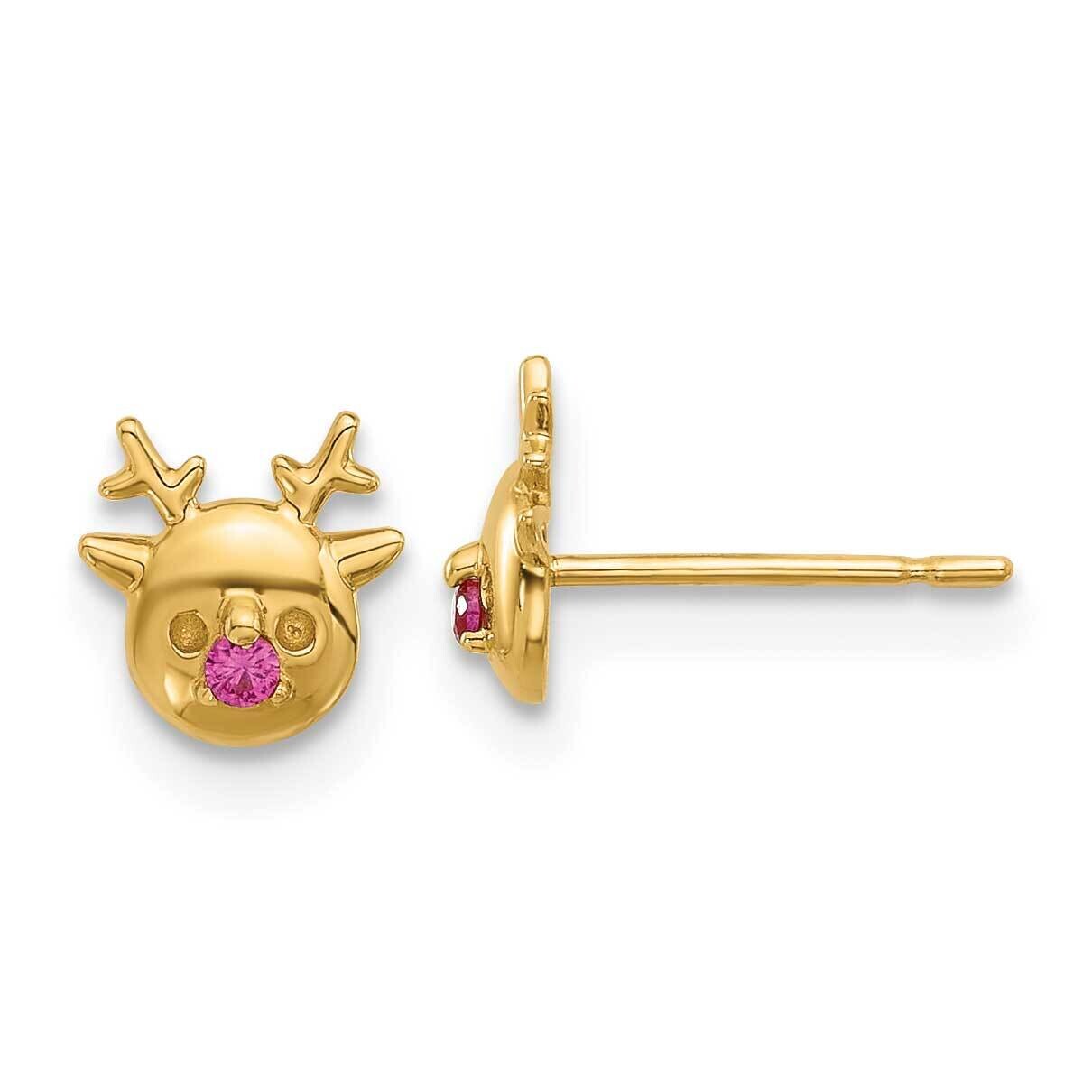 Madi K Polished CZ Reindeer Post Earrings 14k Gold GK1186, MPN: GK1186,