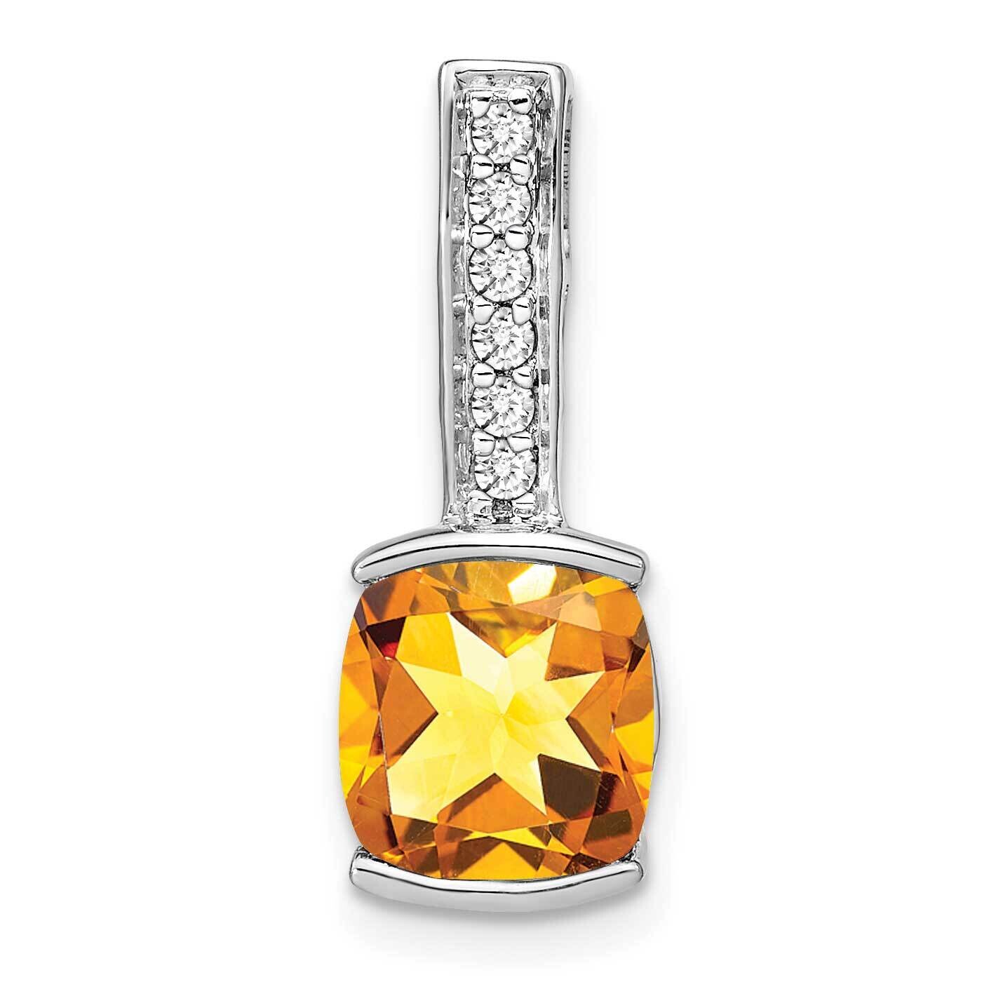 Cushion Citrine Diamond Pendant 14k White Gold PM7049-CI-012-WA, MPN: PM7049-CI-012-WA,