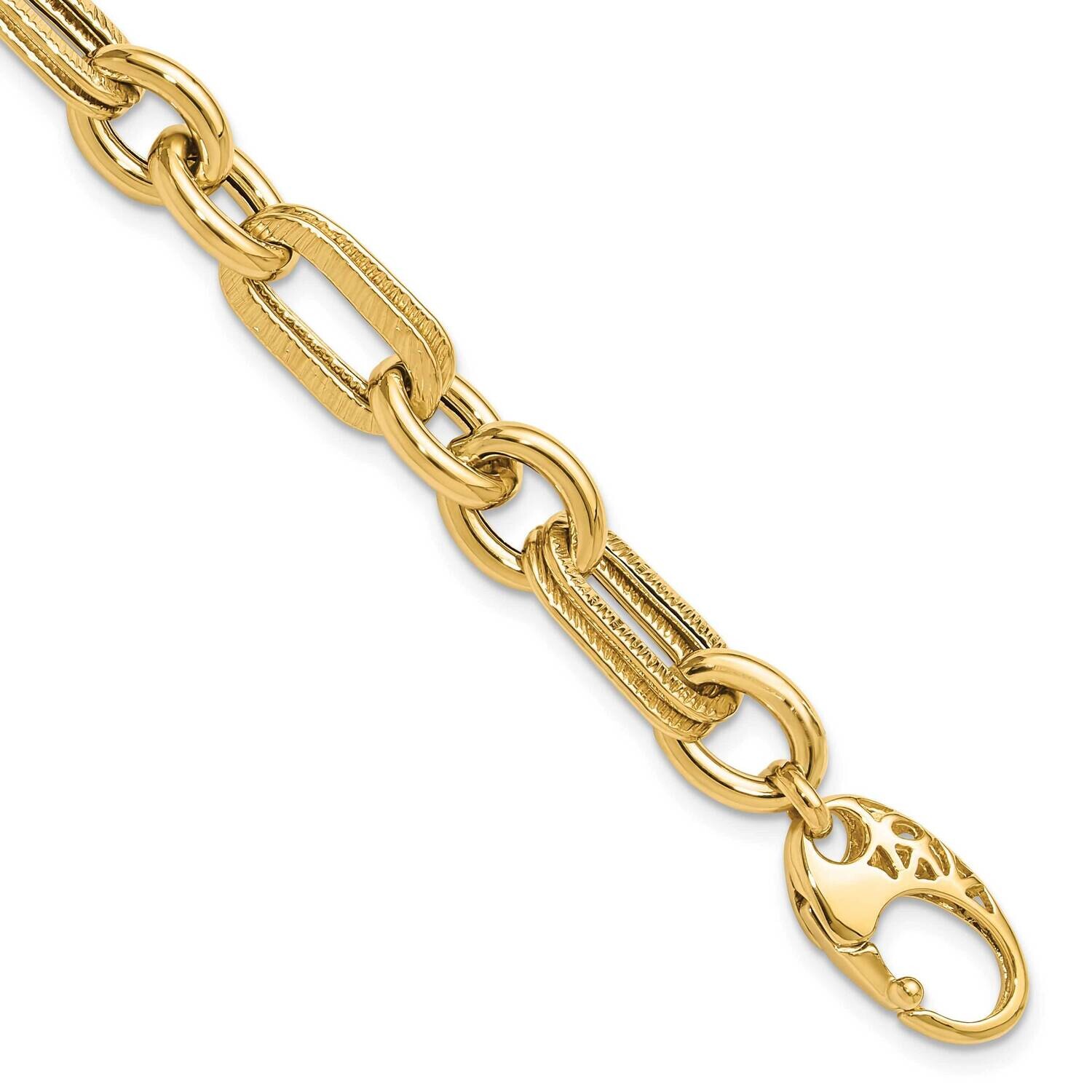 Textured Fancy Link Bracelet 7.5 Inch 14k Polished Gold FB2007-7.5, MPN: FB2007-7.5,