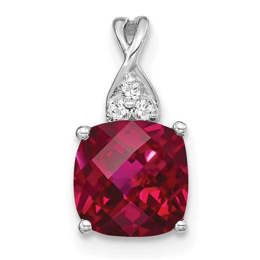 Checkerboard Created Ruby Diamond Pendant 14k White Gold PM4393-CRU-003-WA, MPN: PM4393-CRU-003-WA,
