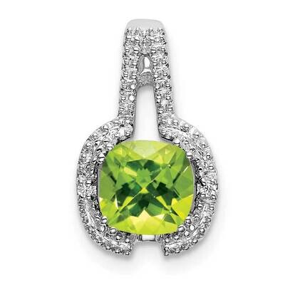 Cushion Peridot Diamond Pendant 14k White Gold PM7060-PE-001-WA, MPN: PM7060-PE-001-WA,