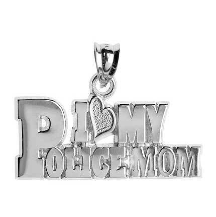 I Heart My Police Mom Block Letters Sterling Silver PBS008PNSS