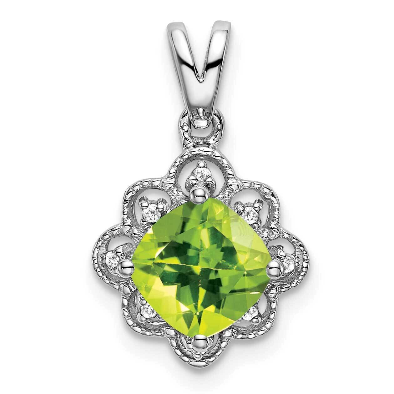 Peridot Diamond Scalloped Pendant 14k White Gold PM7047-PE-004-WA, MPN: PM7047-PE-004-WA,