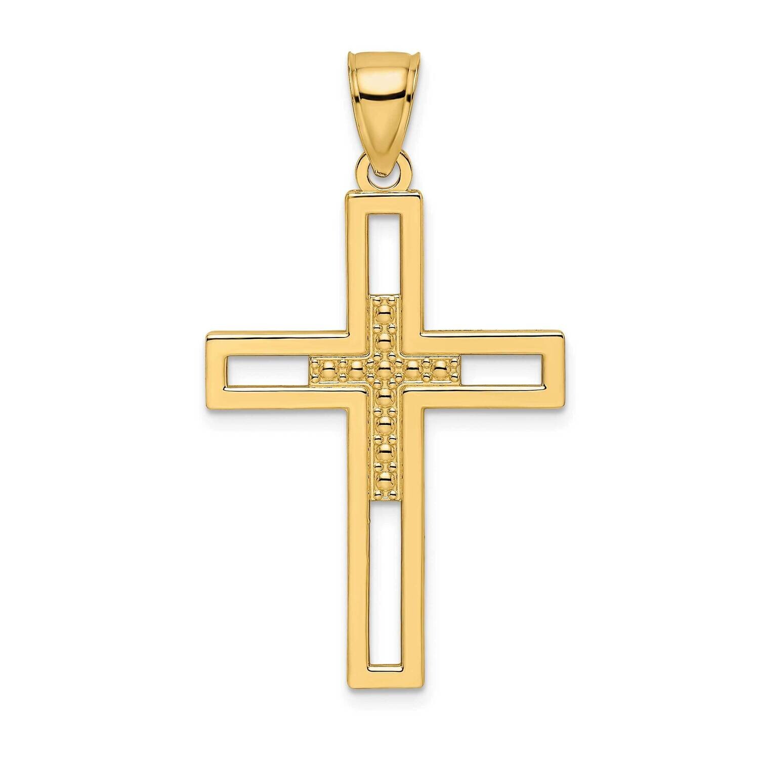Beaded &amp; Polished Double Cross Pendant 14k Gold K9893, MPN: K9893,