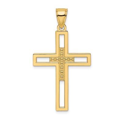 Beaded &amp; Polished Double Cross Pendant 14k Gold K9893, MPN: K9893,