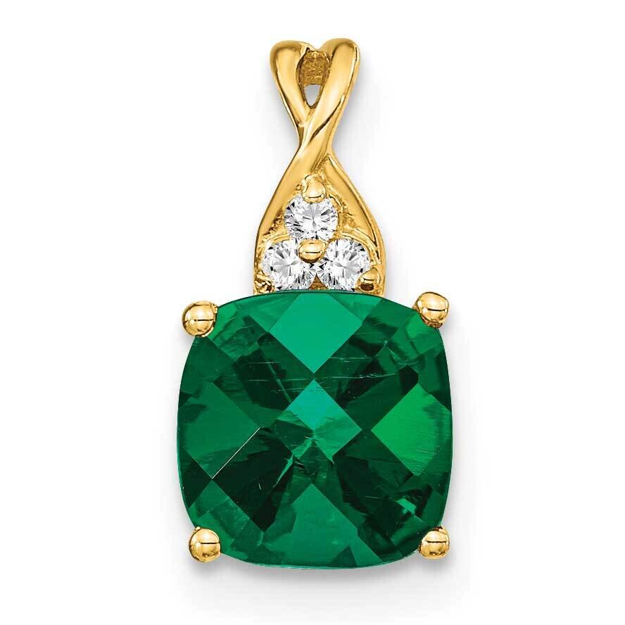 Checkerboard Created Emerald Diamond Pendant 14k Gold PM4393-CEM-003-YA, MPN: PM4393-CEM-003-YA, 19…