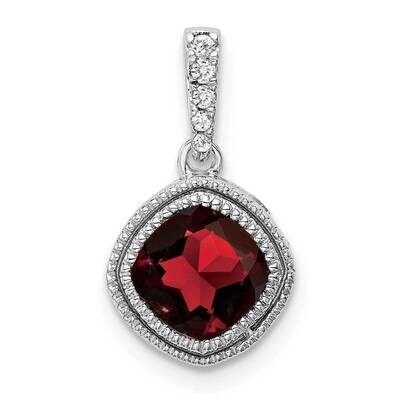 Cushion Garnet Diamond Pendant 10k White Gold PM7092-GA-021-1WA, MPN: PM7092-GA-021-1WA,