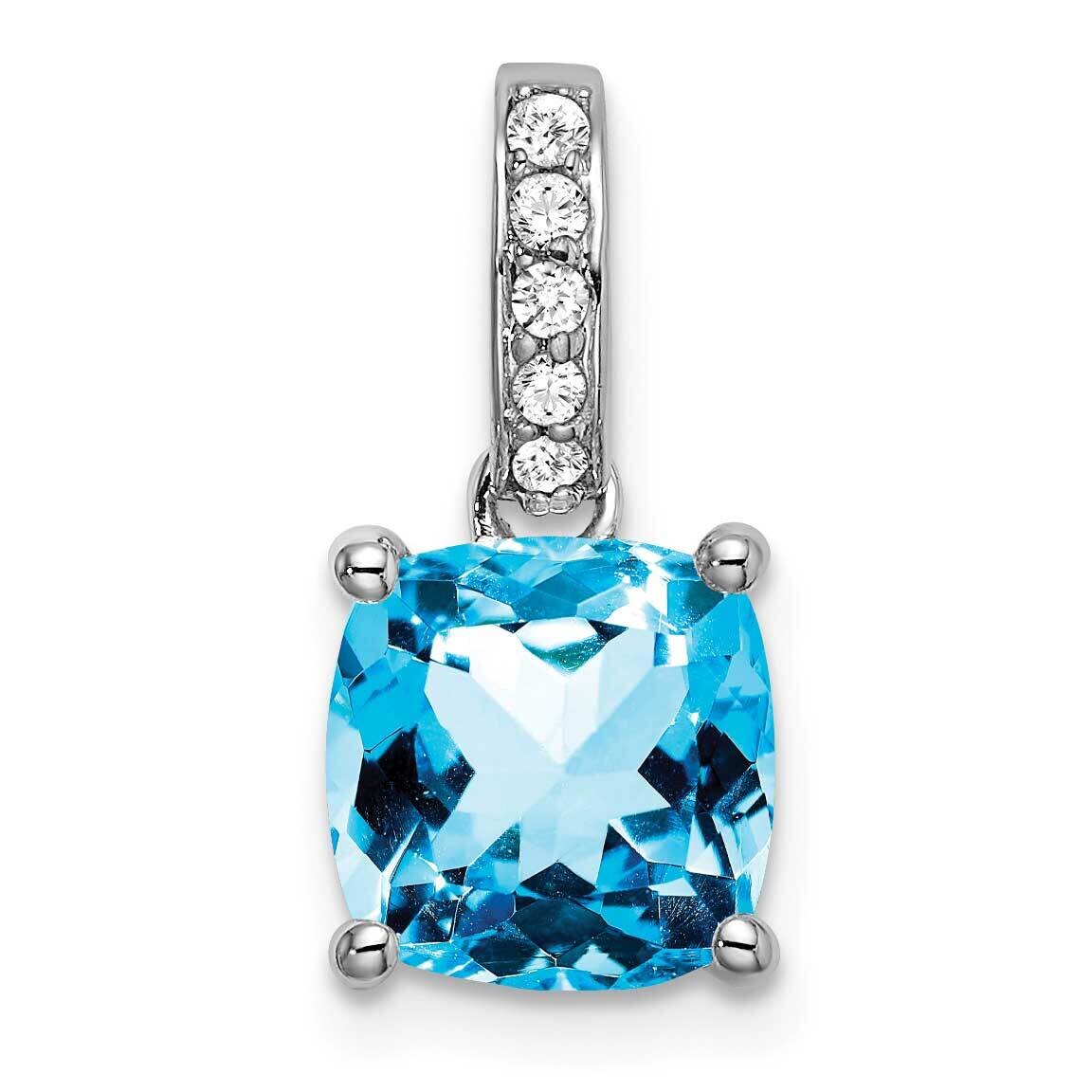 Cushion Blue Topaz Diamond Pendant 14k White Gold PM7048-BT-006-WA, MPN: PM7048-BT-006-WA,