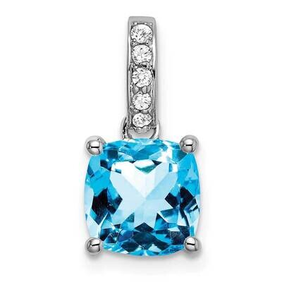 Cushion Blue Topaz Diamond Pendant 14k White Gold PM7048-BT-006-WA, MPN: PM7048-BT-006-WA,