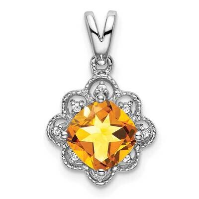 Citrine Diamond Scalloped Pendant 14k White Gold PM7047-CI-004-WA, MPN: PM7047-CI-004-WA,