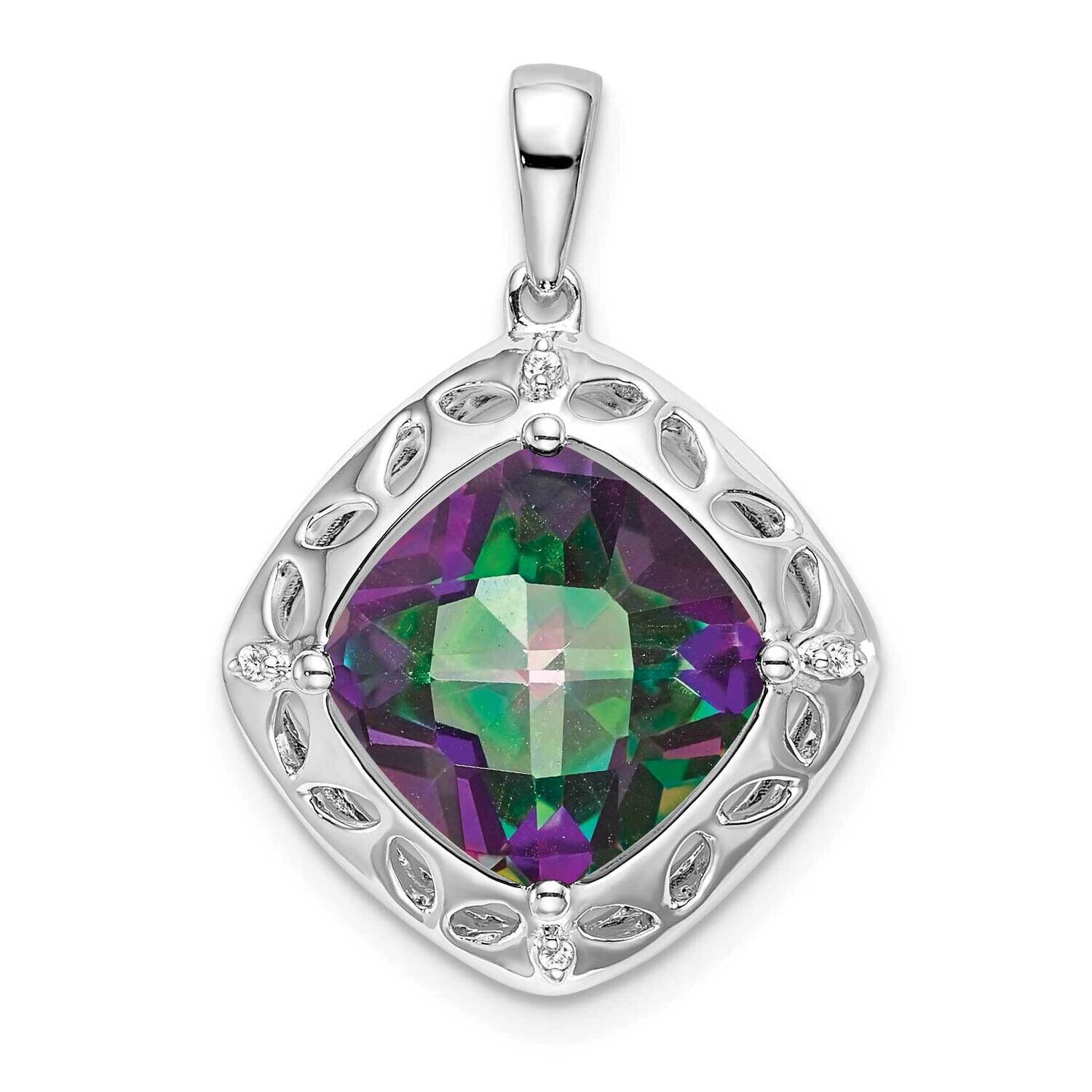 Mystic Fire Topaz/Diamond Pendant Sterling Silver Rhodium-Plated PM7078-FT-002-SSA