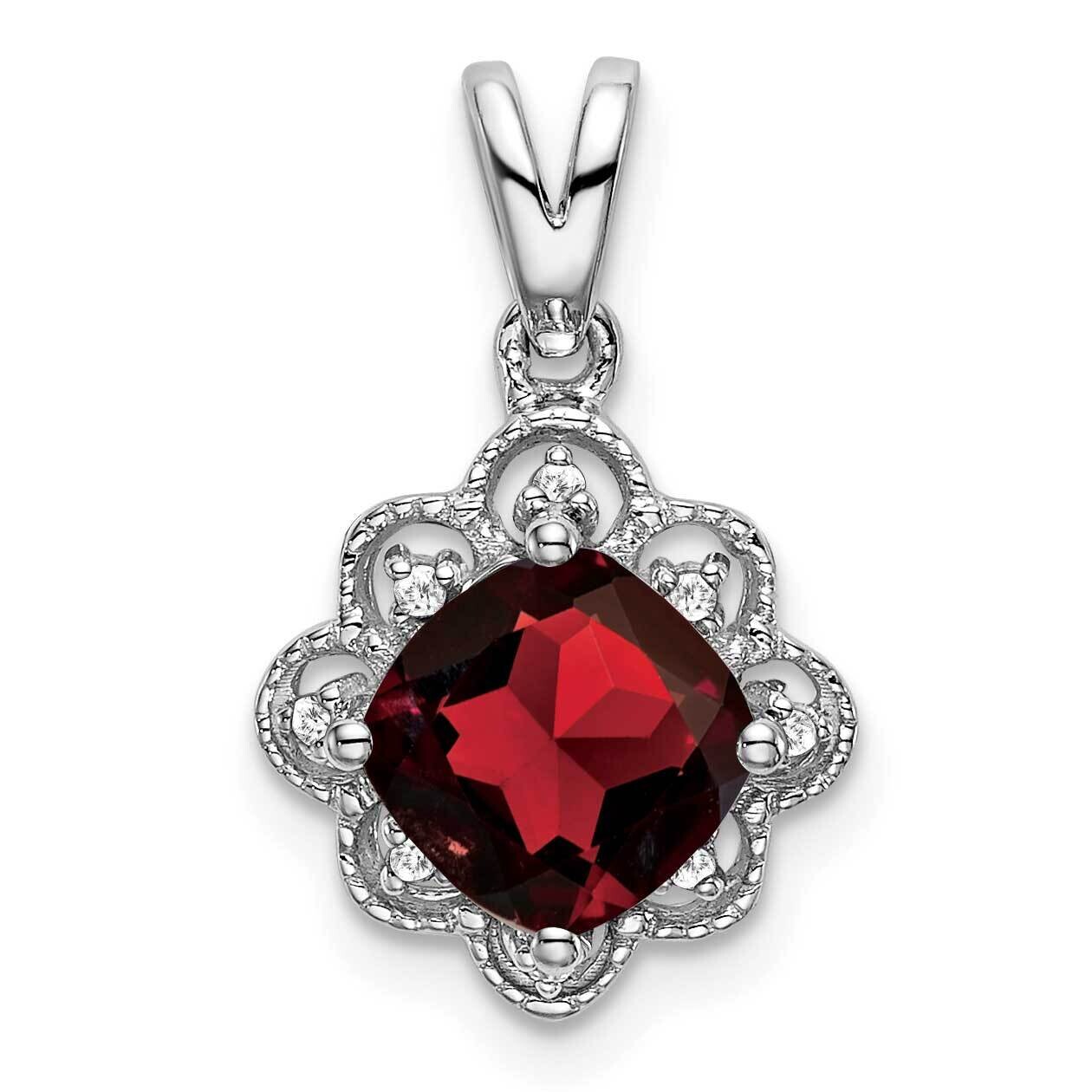 Garnet Diamond Scalloped Pendant 14k White Gold PM7047-GA-004-WA, MPN: PM7047-GA-004-WA,