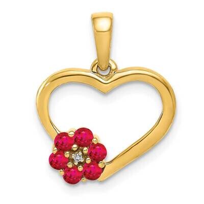 Diamond Ruby Heart Flower Pendant 10k Gold PM5271-RU-003-1YA, MPN: PM5271-RU-003-1YA,