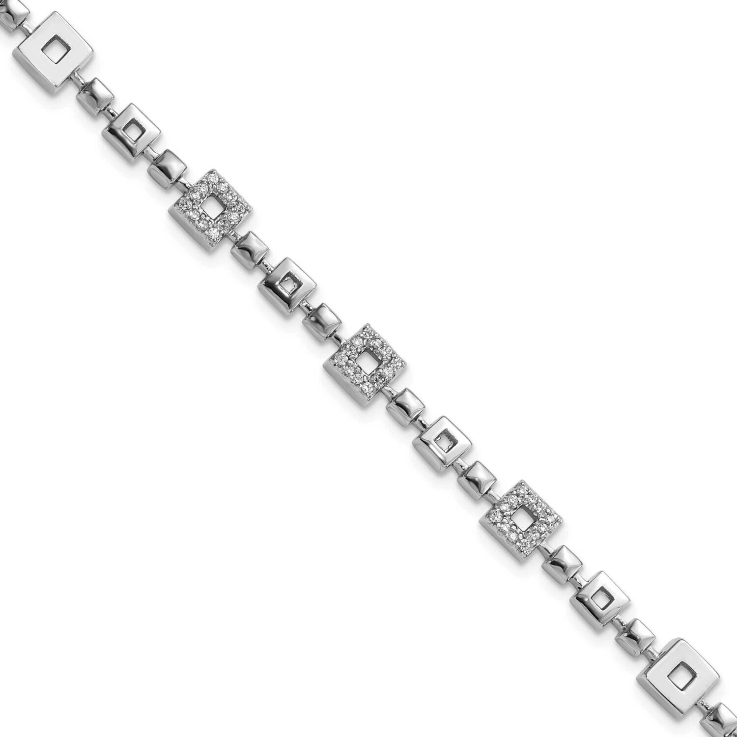 Kelly Waters Rhodium-Plated CZ Square Link 7 Inch Bracelet KW654-7