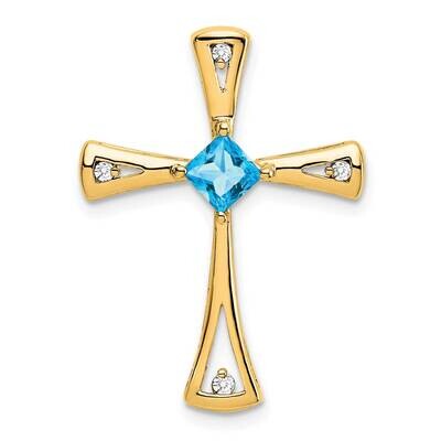 Blue Topaz Diamond Cross Pendant 10k Gold PM7031-BT-005-1YA, MPN: PM7031-BT-005-1YA,