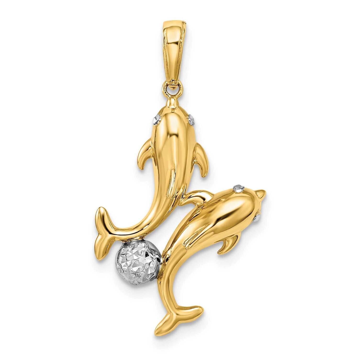 Double Dolphin Pendant 14k Gold White Rhodium K9779 by Men&#39;s Jewelry and Accessories, MPN: K9779,