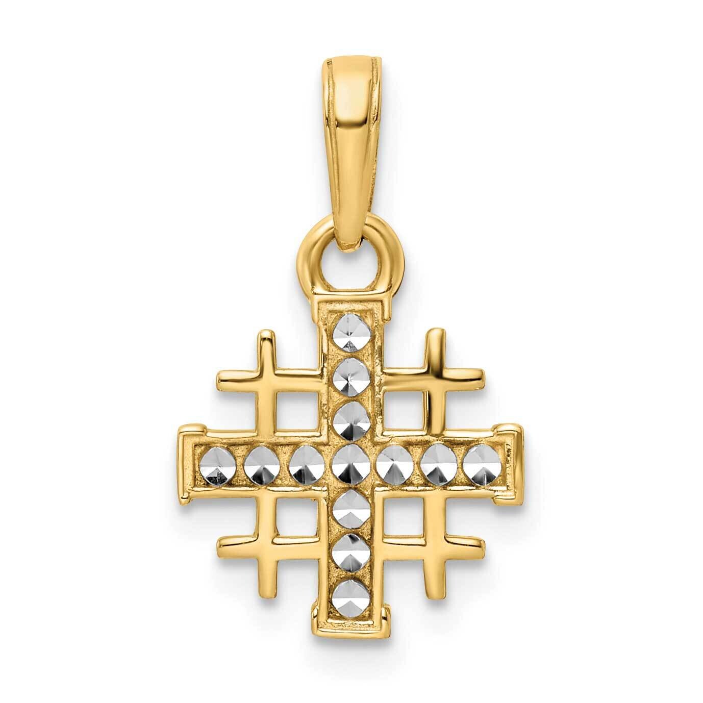 Diamond-Cut Jerusalem Cross Pendant 14k Gold With Rhodium K9795