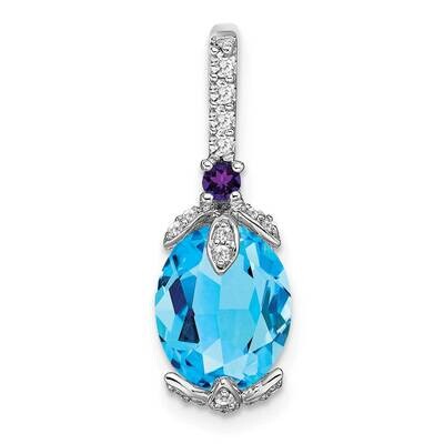 Oval Blue Topaz/Amethyst/Diamond Pendant 14k White Gold PM7070-BT/AM-012-WA, MPN: PM7070-BT/AM-012-…