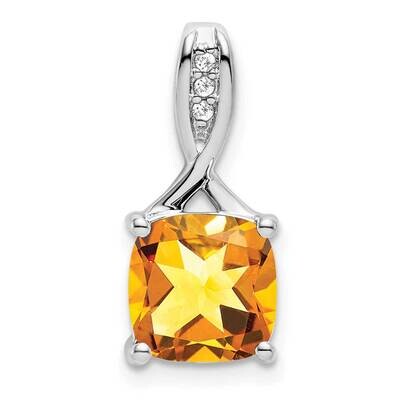 Cushion Citrine Diamond Pendant 14k White Gold PM7062-CI-002-WA, MPN: PM7062-CI-002-WA,