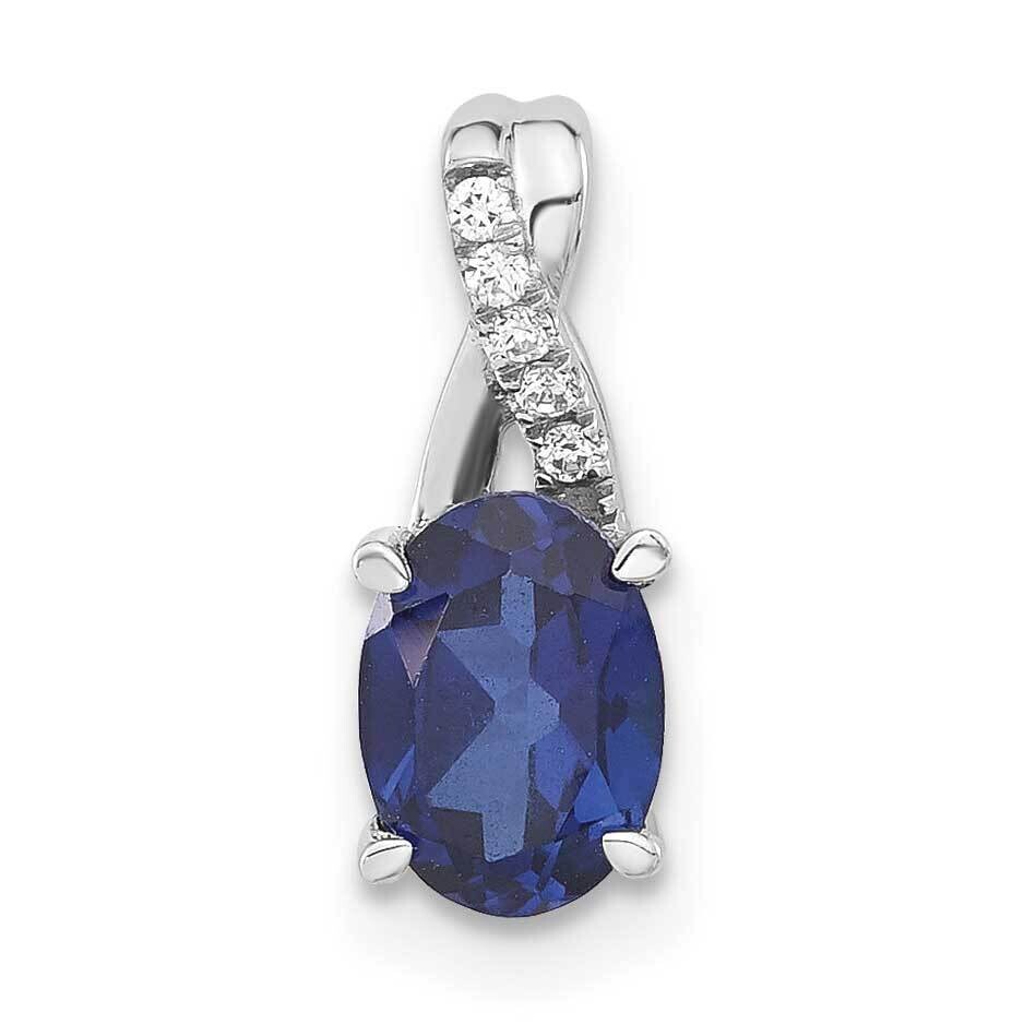 Oval Created Sapphire Diamond Pendant 14k White Gold PM4235-SA-003-WA, MPN: PM4235-SA-003-WA,