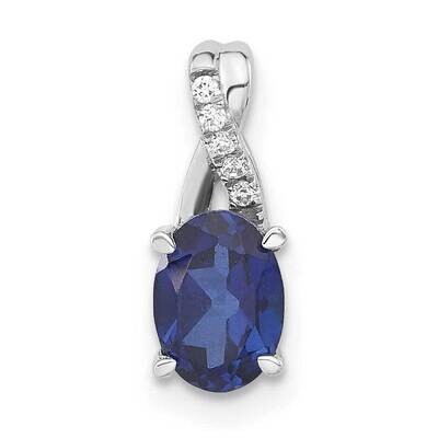 Oval Created Sapphire Diamond Pendant 14k White Gold PM4235-SA-003-WA, MPN: PM4235-SA-003-WA,