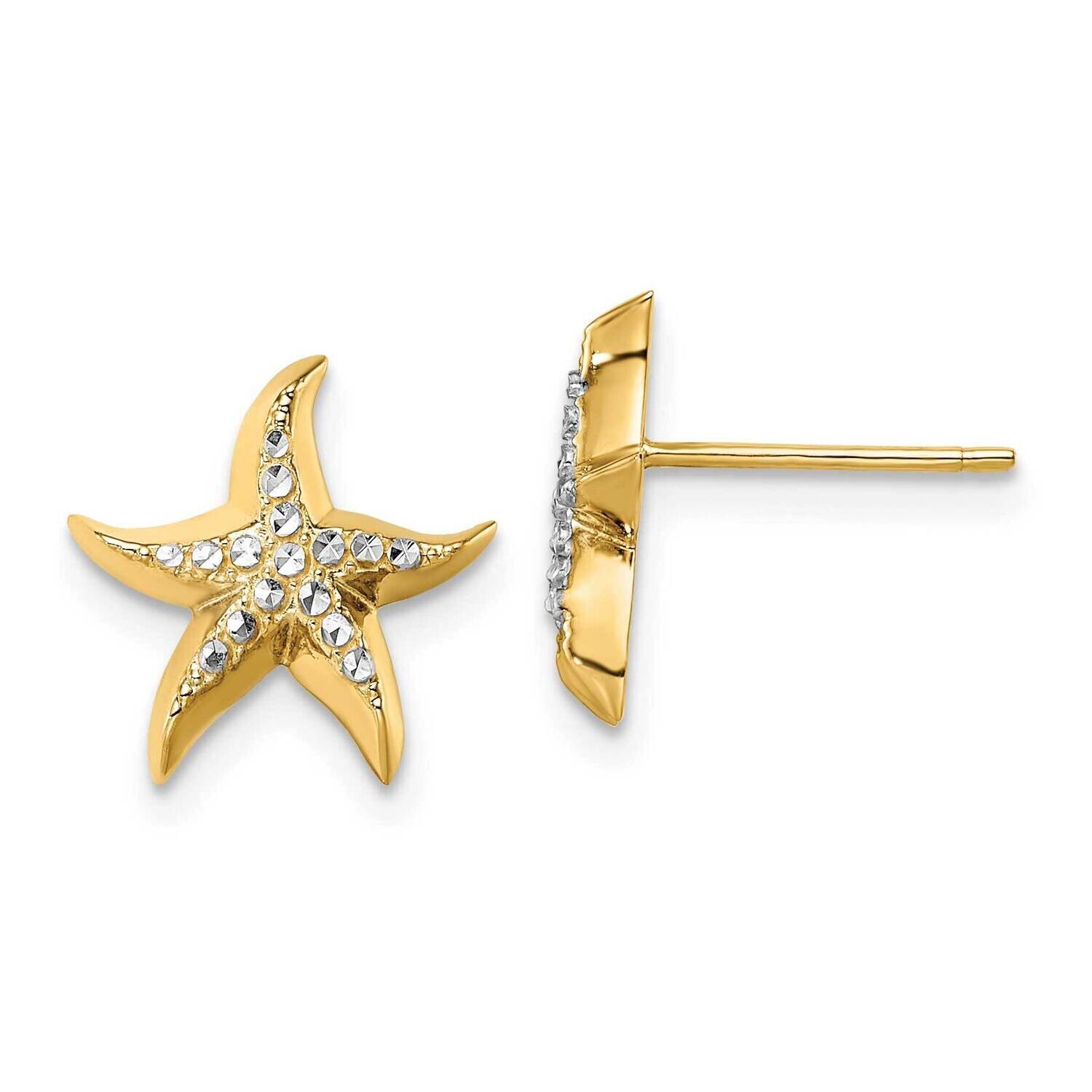 Starfish Post Earrings 14k Gold With Rhodium K9783E