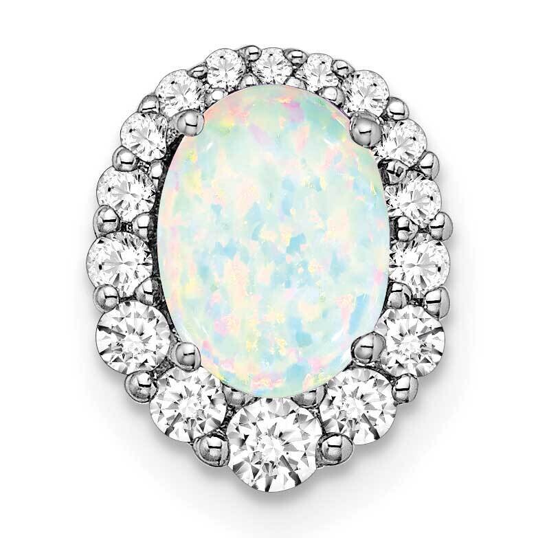 Oval Created Opal Diamond Halo Chain Slide 14k White Gold PM7050-OP-033-WA, MPN: PM7050-OP-033-WA,