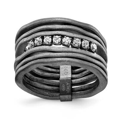 Multirow CZ Ring-Black Sterling Silver Satin J271998012356, MPN: J271998012356,