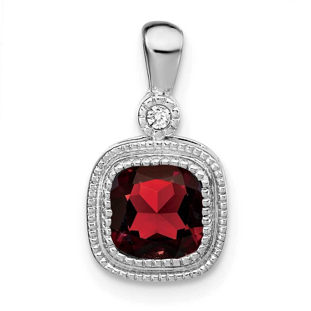 Cushion Garnet Diamond Pendant 14k White Gold PM3665-GA-001-WA, MPN: PM3665-GA-001-WA,