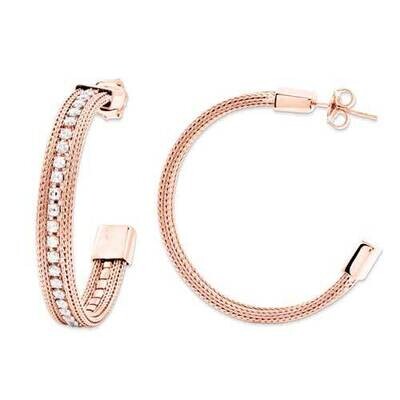 Rg Plate Mesh Crystal Center Post Hoop Earring Sterling Silver O4869RP, MPN: O4869RP,