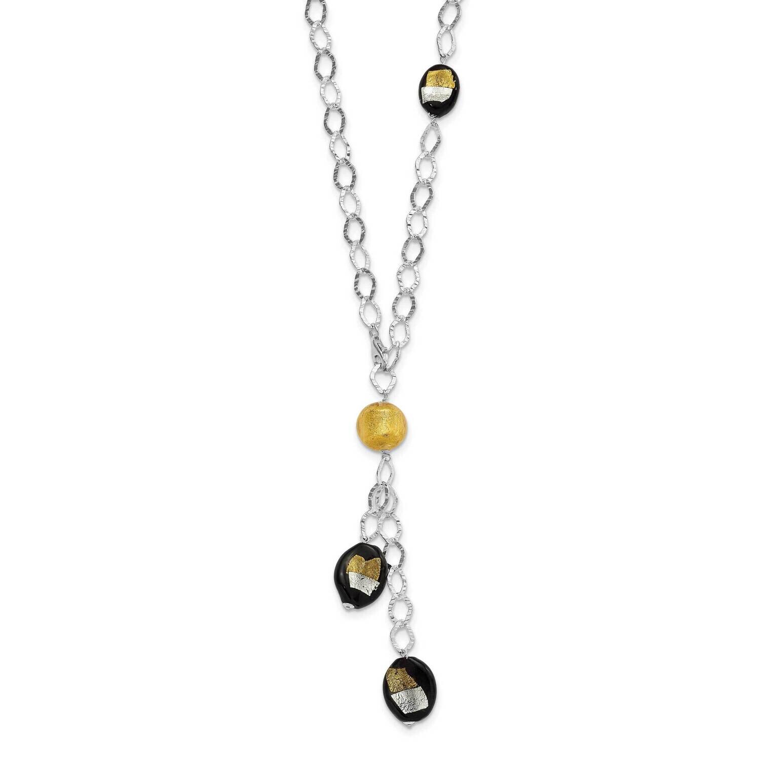 Multicolor Murano Glass Bead Drop Necklace Sterling Silver MUR55-24