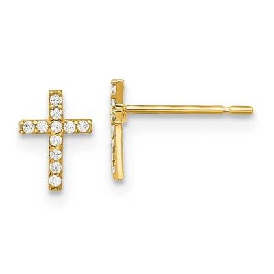 Madi K Polished CZ Cross Post Earrings 14k Gold GK1168, MPN: GK1168,