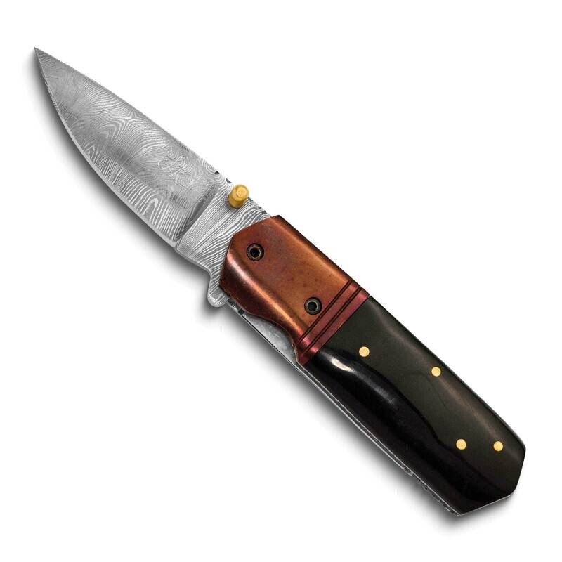 Damascus Steel 256 Layer Folding Blade Buffalo Horn Knife KN3335