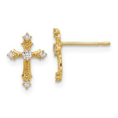 Madi K Polished CZ Passion Cross Post Earrings 14k Gold GK1170, MPN: GK1170,