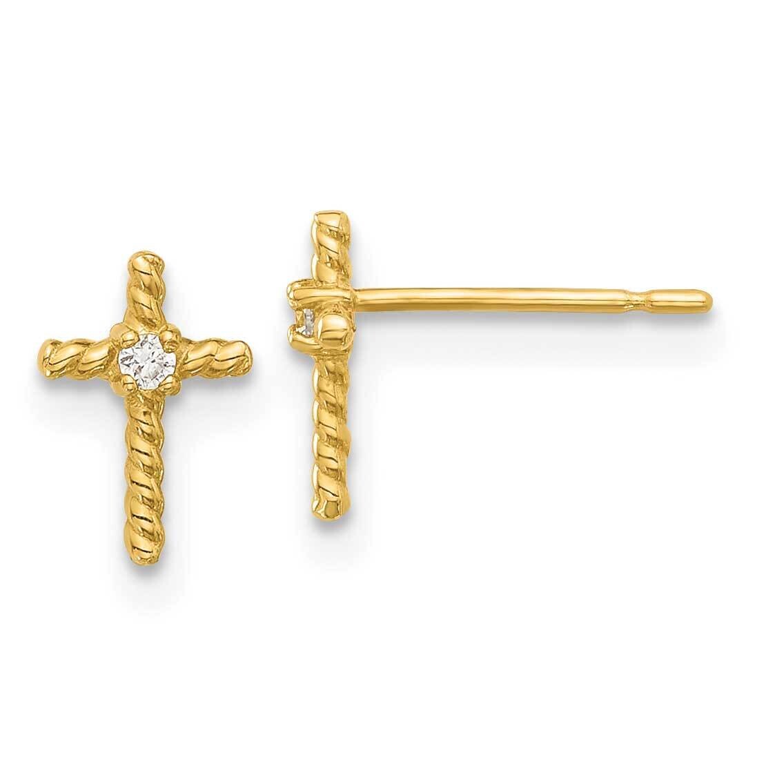 Madi K Polished CZ Cross Post Earrings 14k Gold GK1167, MPN: GK1167,